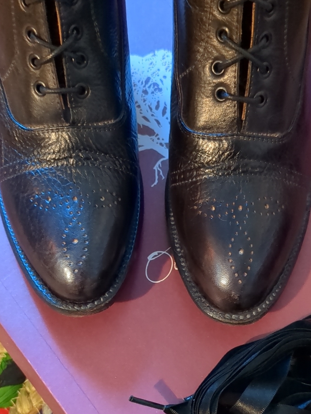 New in box discontinued Oak Tree Farms Mirabelle black leather granny boots - Picture 3 of 14